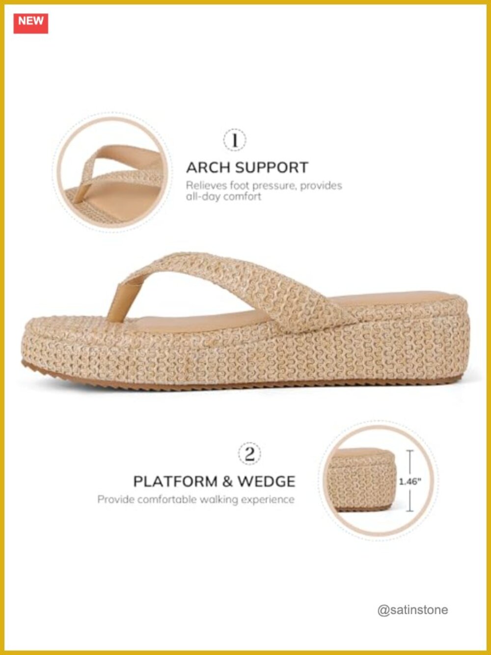 Women's Raffia Flip-Flop Platform Wedge Sandals Summer Beach Slides - Picture 4 of 6